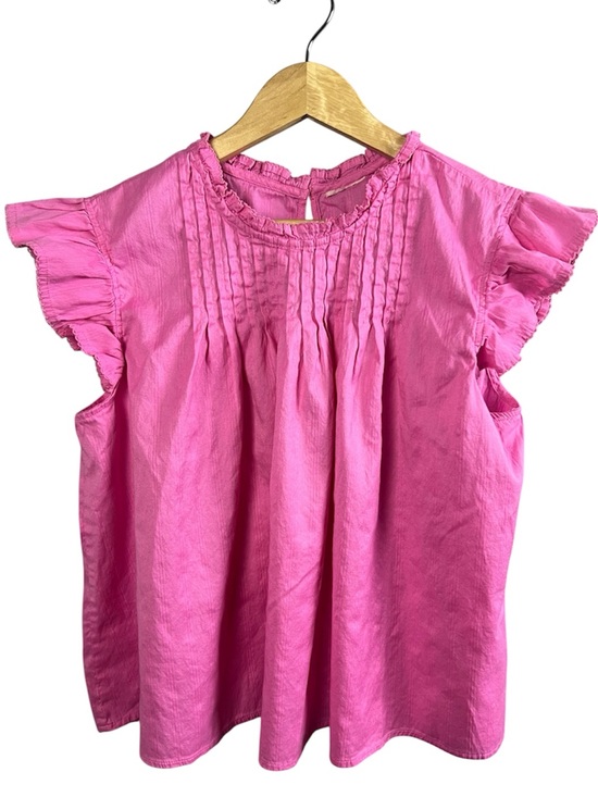 Tops - Barbie Pink Cotton Pintuck Pleated Flutter Sleeve Ruffle Top Size L